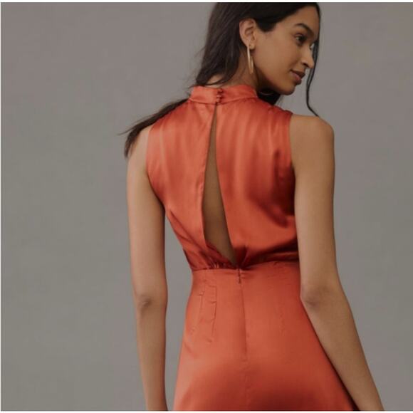 By Anthropologie Mock-Neck Draped Silk Dress Paprika Size 10 - Picture 4 of 11